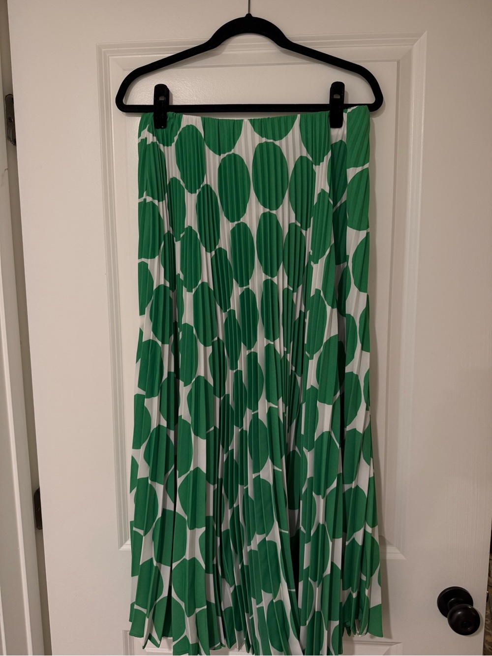 Women's Green and White Pleated Polka Dot Skirt